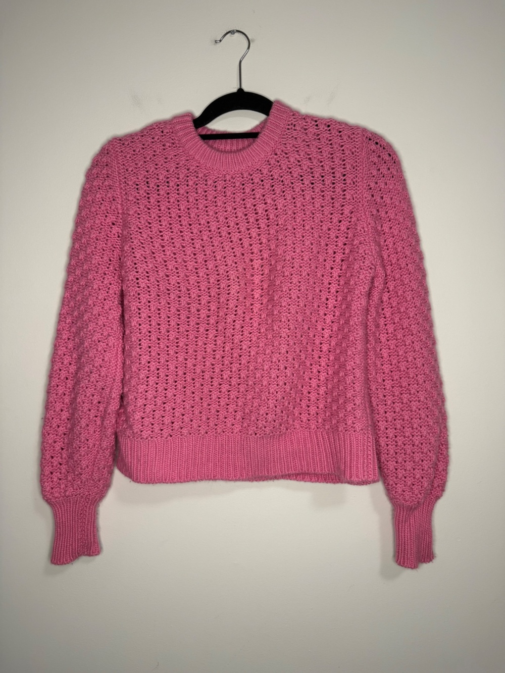 Chinti & Parker Textured Knit Crewneck Wool Cashmere Sweater Pink XS Womens
